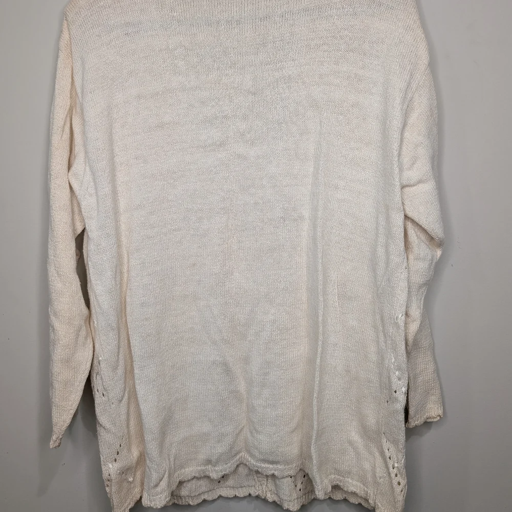 Vintage Cream Embroidered Rose Cardigan Cottagecore Floral Knit Sweater | 1X - Picture 5 of 5